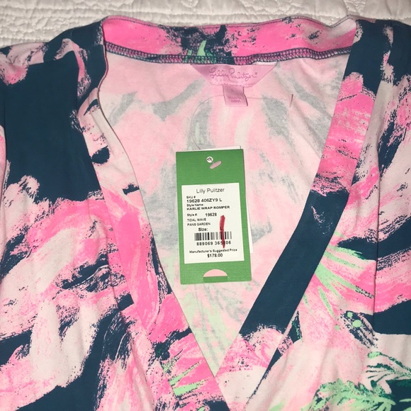 *NWT*Lilly Pulitzer Karlie Wrap Romper - Tidal Wave L - Picture 2 of 3